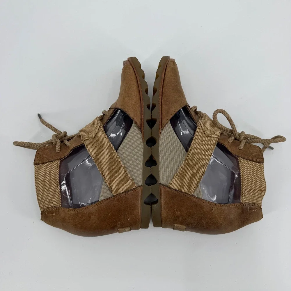 Sorel Joanie Lace Tan Leather Canvas Wedge Sandals NL2441-286 Womens 10